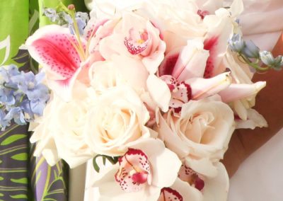 White Cymbidium with Stargazer Lily and White-Roses